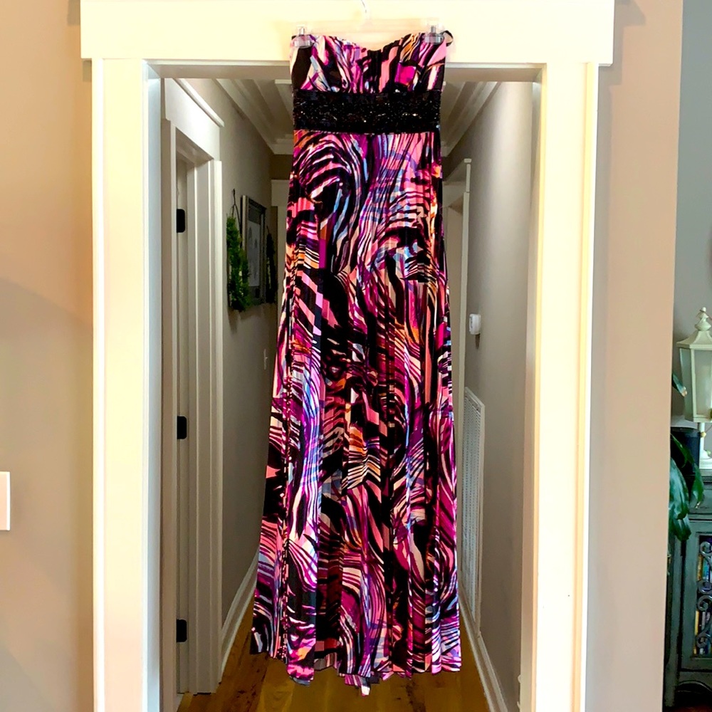 Strapless Long Pleated Dress